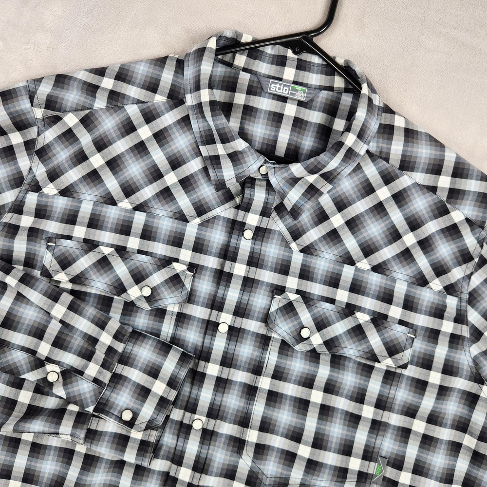 Stio Eddy Shirt Mens 2XL Blue Plaid Western Snap Long Sleeve Outdoor Performance